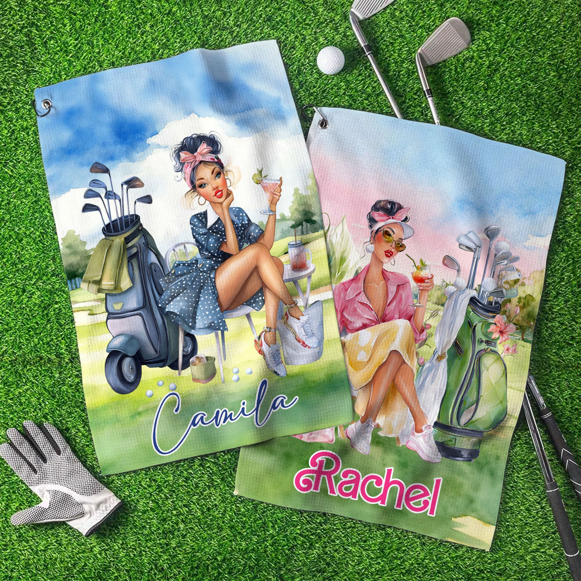 Toalla de golf personalizada de dibujos animados para mujer Superabsorbente Toalla deportiva suave y ligera con nombre Regalo de cumpleaños para mujeres amantes del golf