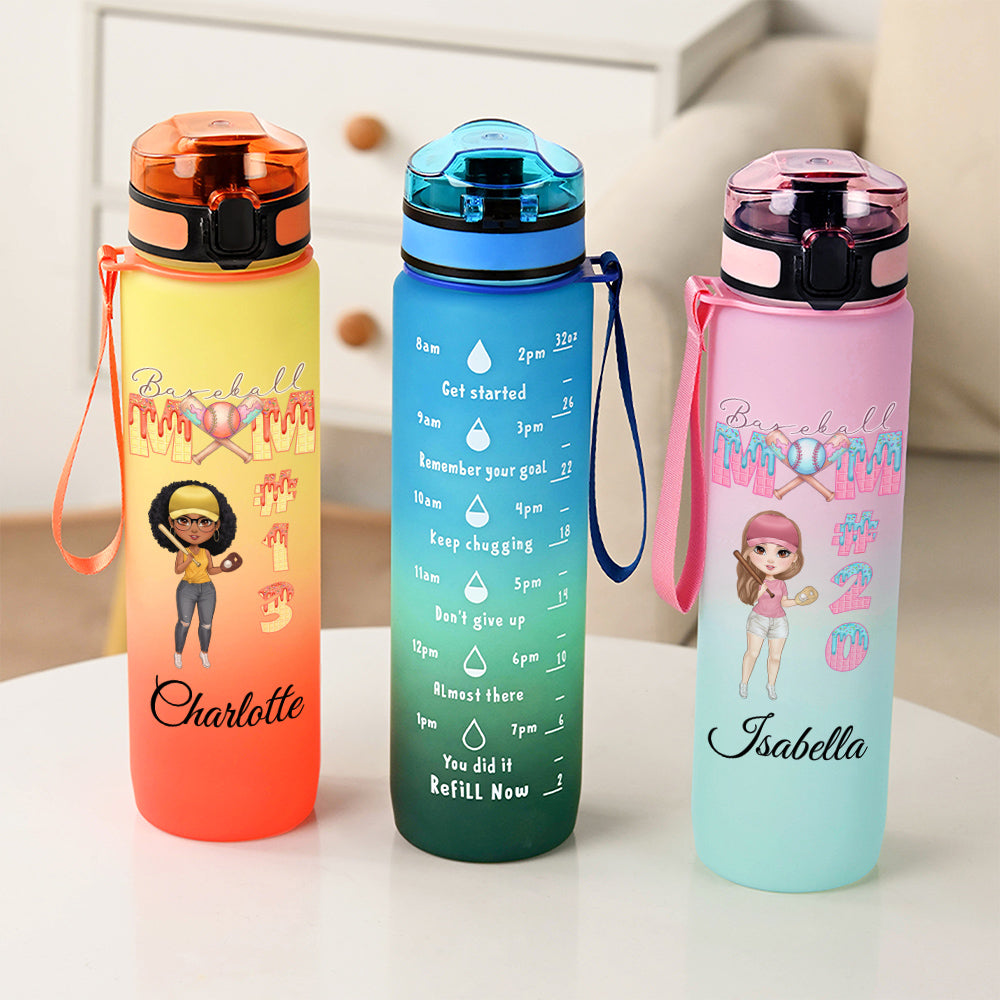 Personalizada Gradiente Béisbol Mamá Helado Nombre 32 oz Botella de Agua con Marcador de Tiempo Día de la Madre Competición Entrenamiento Regalo para el amante del jugador de béisbol
