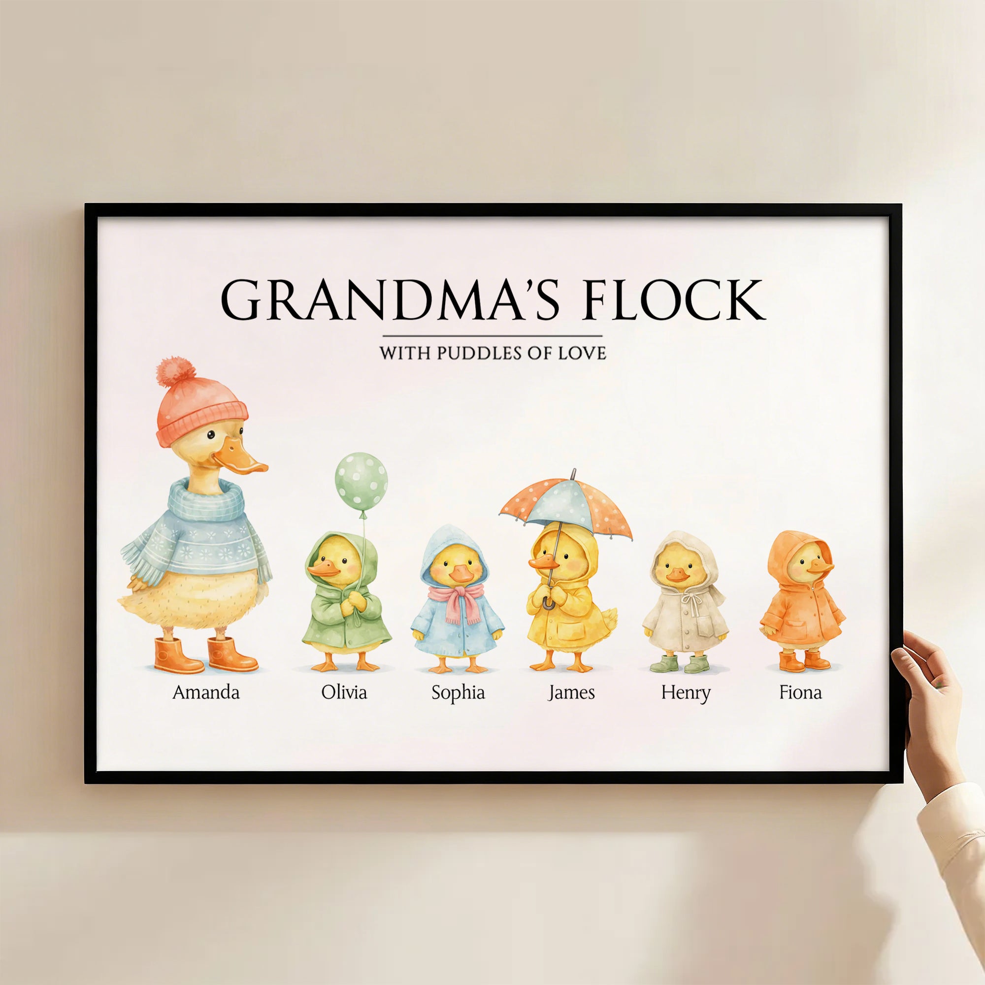 Personalizado lindo pato de la familia de la abuela del rebaño de pintura decorativa de lienzo con nombre de decoración del hogar Día de la Madre Cumpleaños de regalo para mamá abuela abuelo