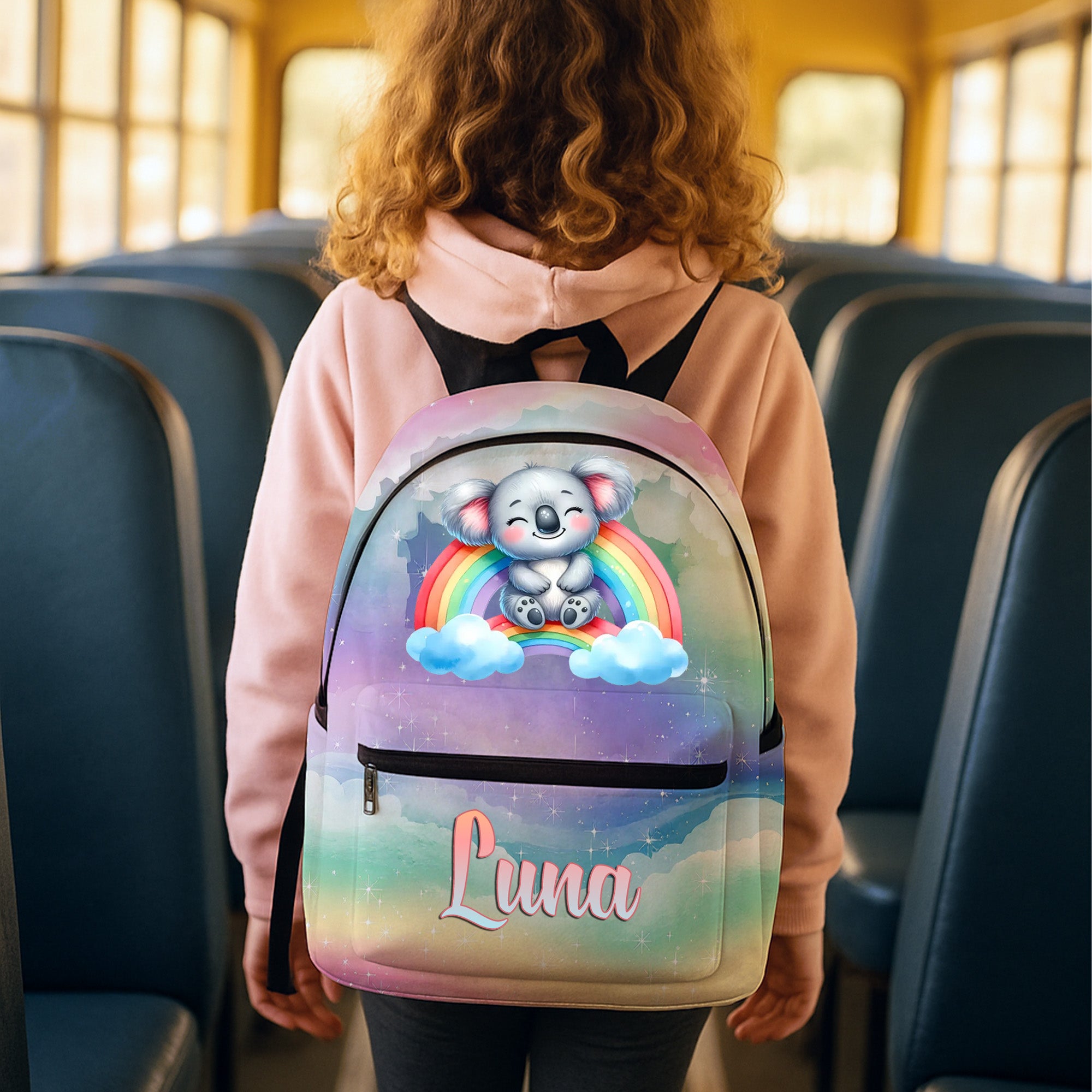 Mochila escolar personalizada arco iris mono koala con nombre Regalo de cumpleaños de vuelta al cole para niños Adolescentes