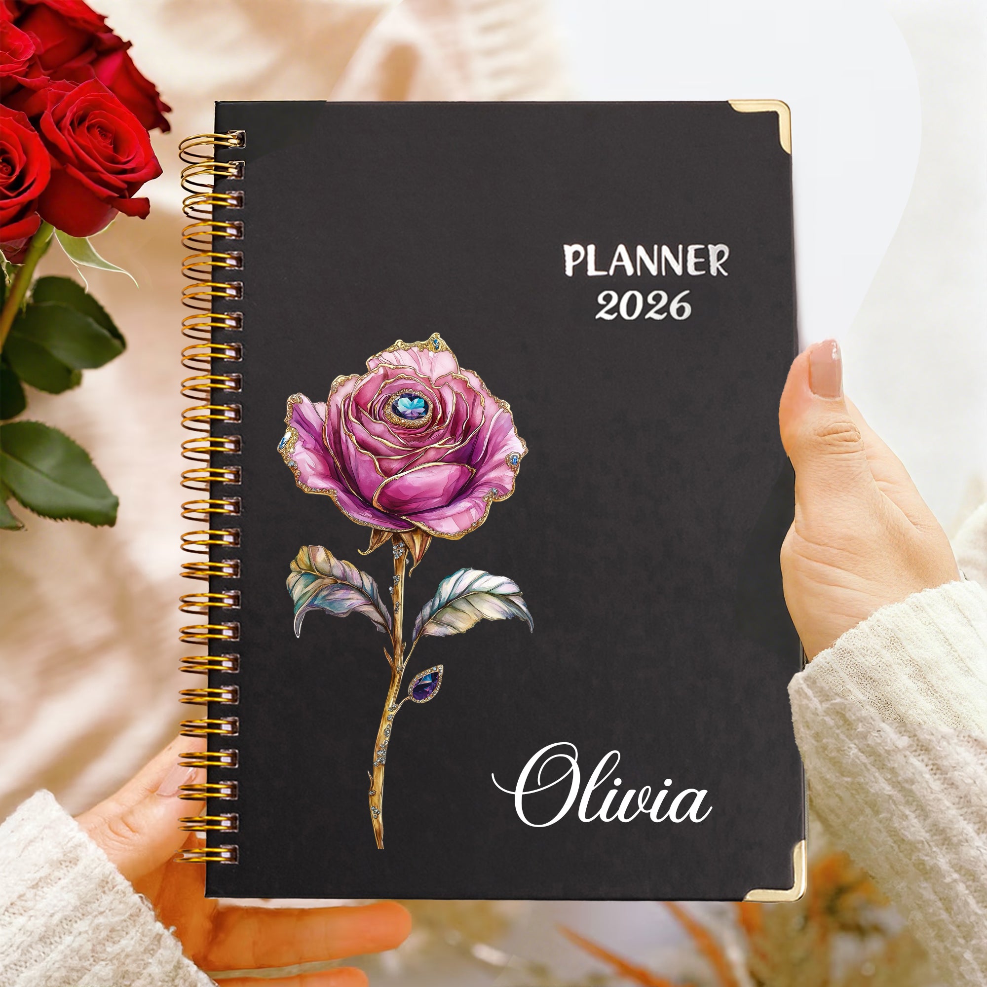 Planificador Personalizado Clásico Flor de Nacimiento 2026 Cuaderno de espiral A5 con páginas de planificación semanal mensual Uso diario Regalo de cumpleaños para amigos de la familia