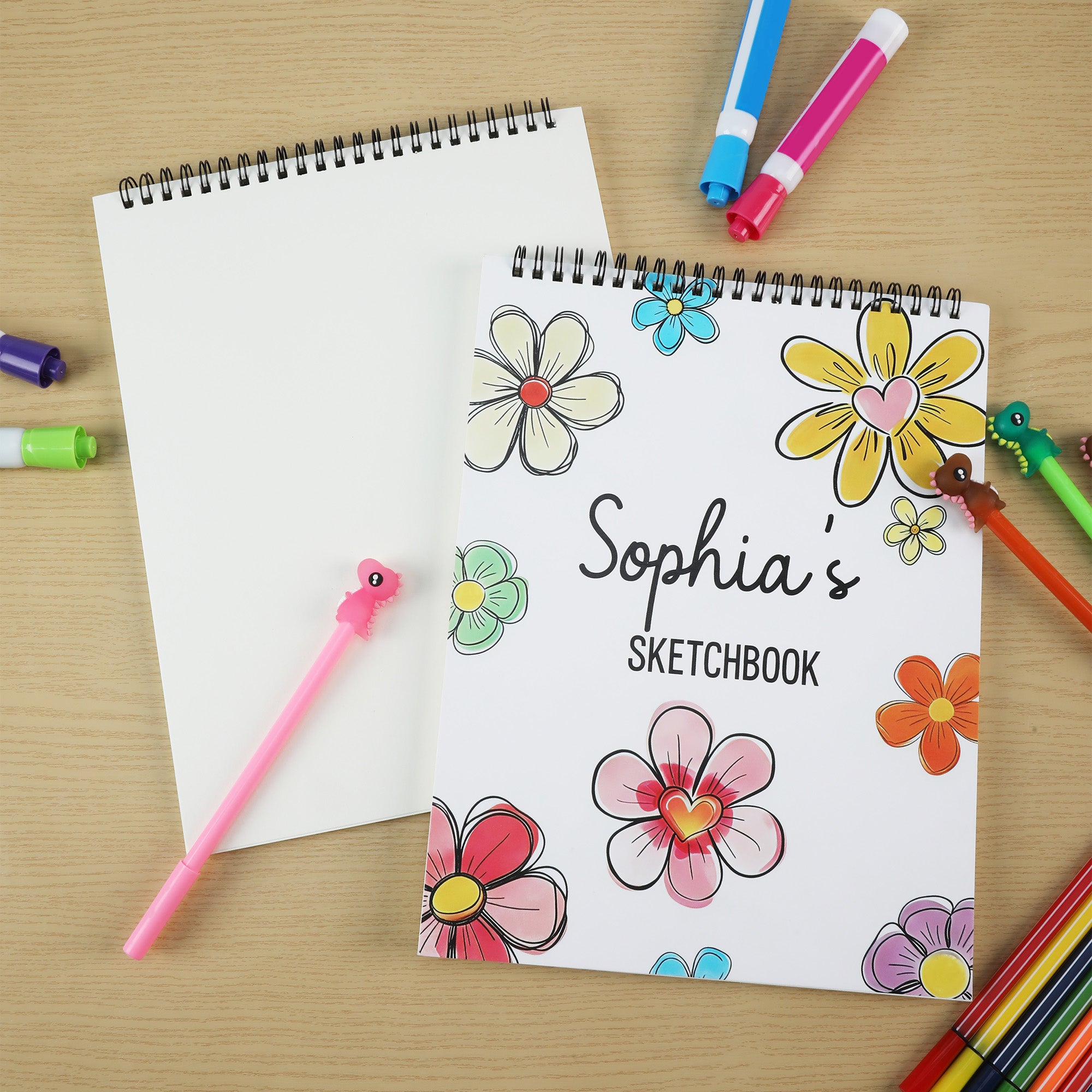 Cuaderno de dibujo de flores personalizado con nombre Regalo de cumpleaños de vuelta al cole para niñas