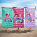 Toalla de playa personalizada con nombre y iniciales de unicornio de secado rápido Fiesta en la playa Regalo de vacaciones para niños Familia