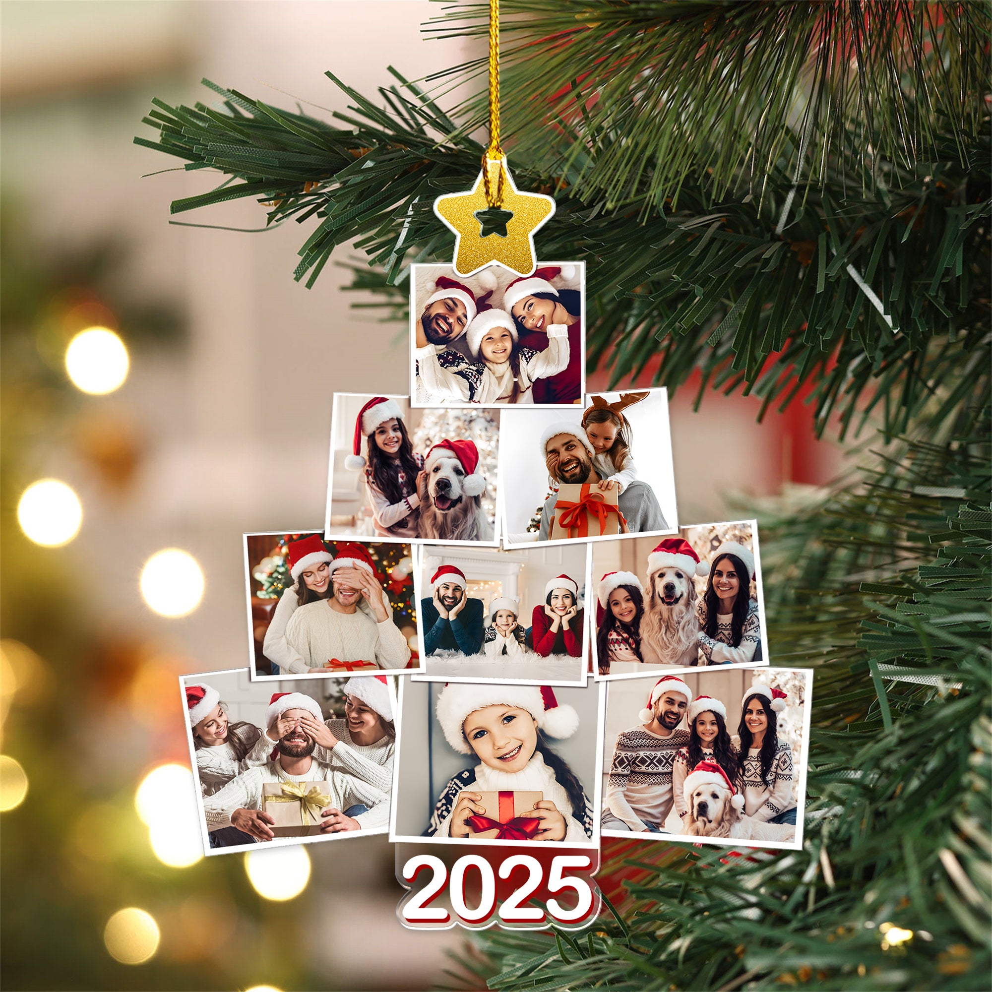 Personalizado 2025 Árbol de Navidad 9 Fotos Acrílico Colgante Adorno Decoración del Árbol Divertido Regalo de Navidad para la Familia Amigos