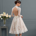 Bridal Wedding Dress Pink Long Sleeve Short Illusion A-line