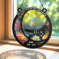 Personalizado Paw Print Pet Silhouette Stained Glass Window Suncatcher con Título Nombre y Fecha Cumpleaños Memorial Gift for Cat Dog Lovers