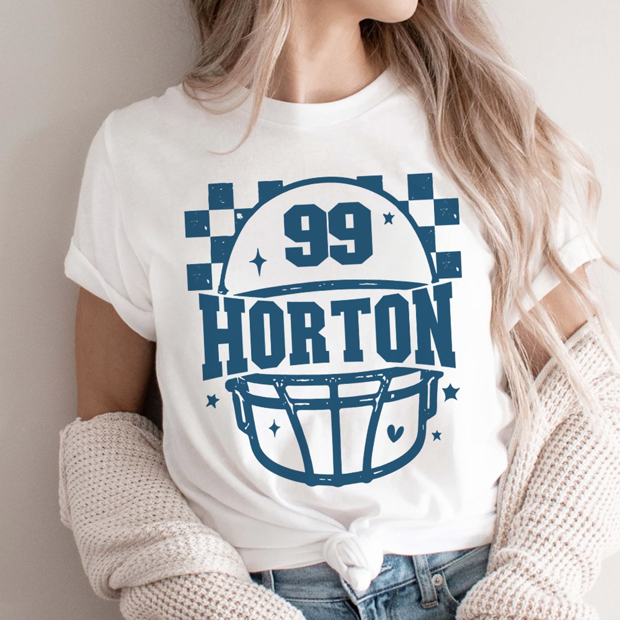Personalizada de Fútbol a cuadros Casco Camiseta Sudadera Sudadera con capucha con nombre y número de desgaste diario del día del partido de Navidad de regalo para los amantes de los jugadores de fútb