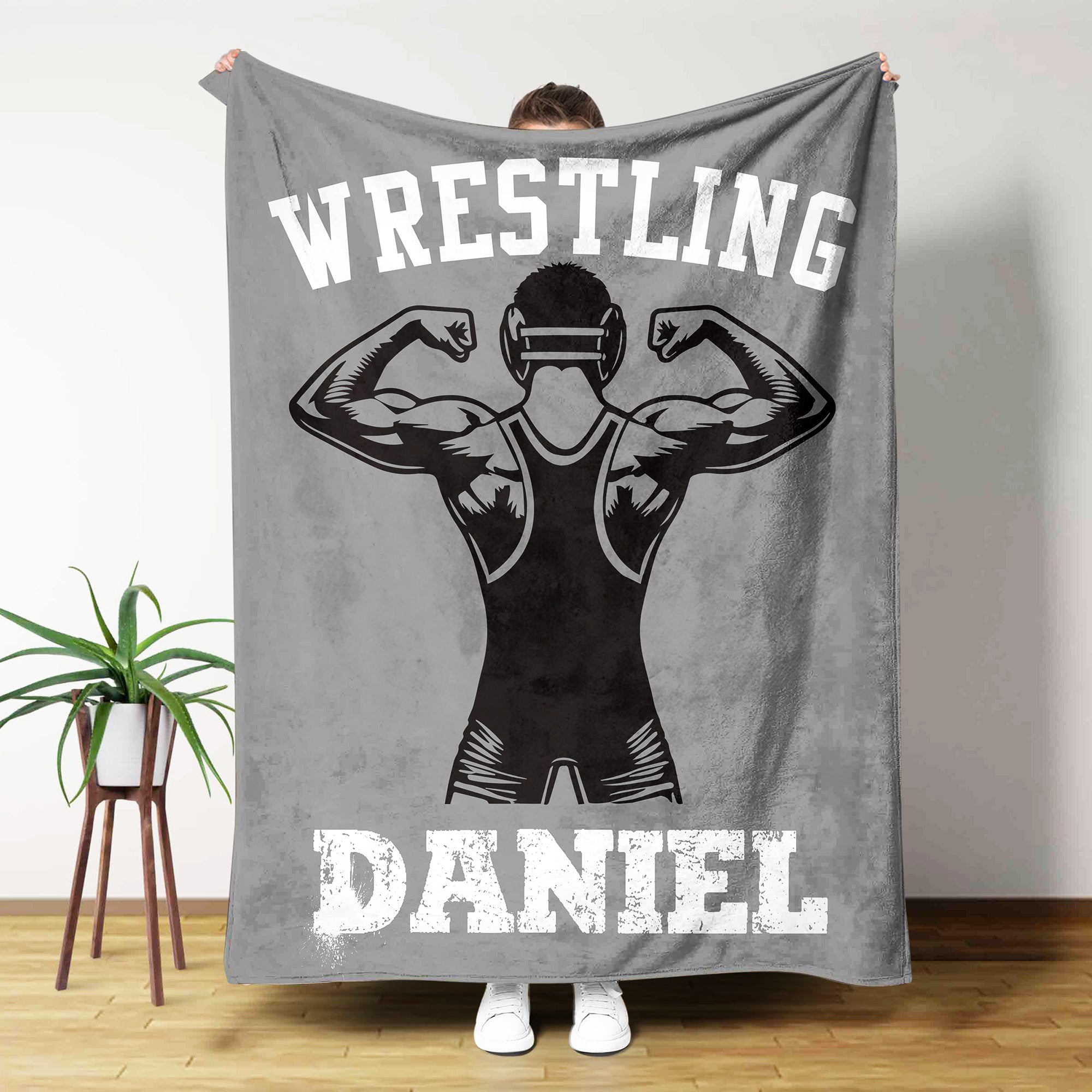 Personalizada Multicolor Lucha Siluetas Suave manta con nombre y texto Decoración del hogar Juego Cumpleaños Aniversario Regalo para los amantes de la lucha libre