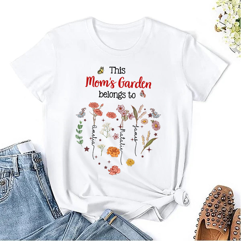 Camiseta y Sudadera Personalizada Multicolor This Garden Belongs To 1-12 Birth Flowers con Nombres Cumpleaños Día de la Madre Regalo para Mamá Abuela