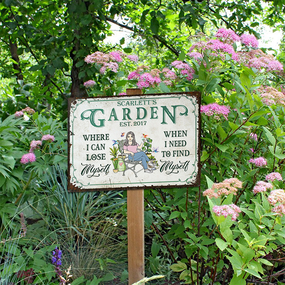 Personalizado Retro Jardín Cartoon Personaje Metal Signo con Nombre Jardín Decoración Housewarming Cumpleaños Regalo para Mujeres Hombres Jardinería Amantes