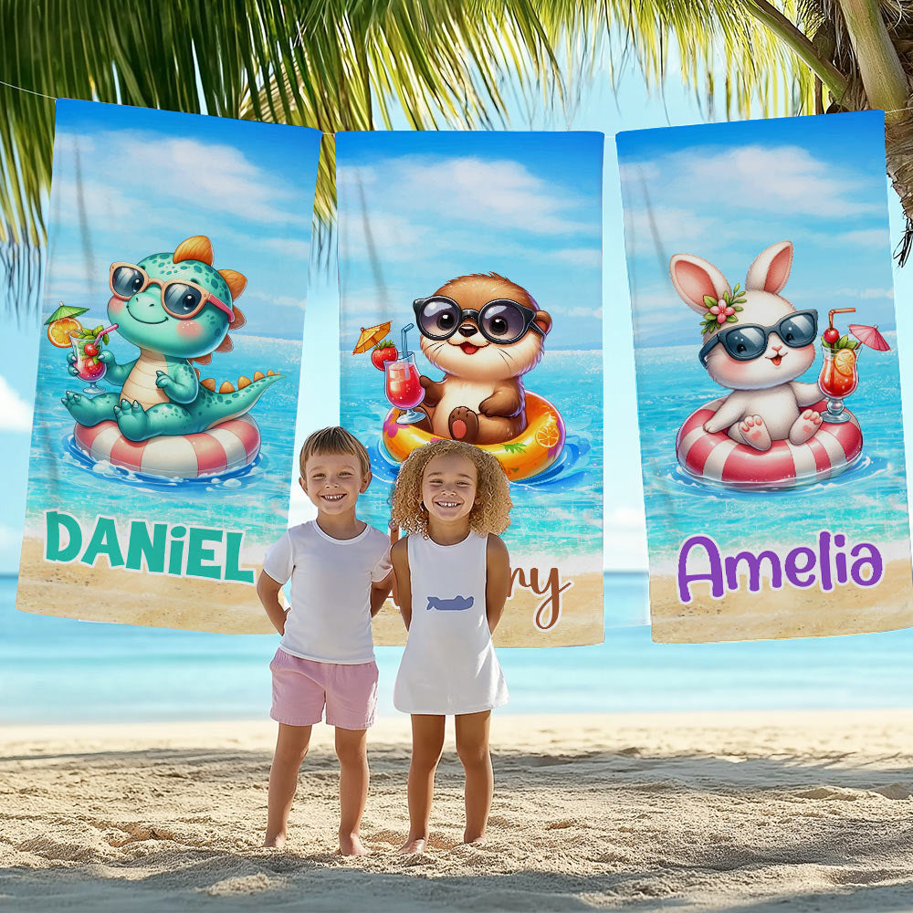Personalizado lindo elefante conejo animales de gran tamaño de secado rápido Nombre Toalla de playa con anillo de natación Vacaciones de verano Piscina Fiesta Regalo para Niños Niñas