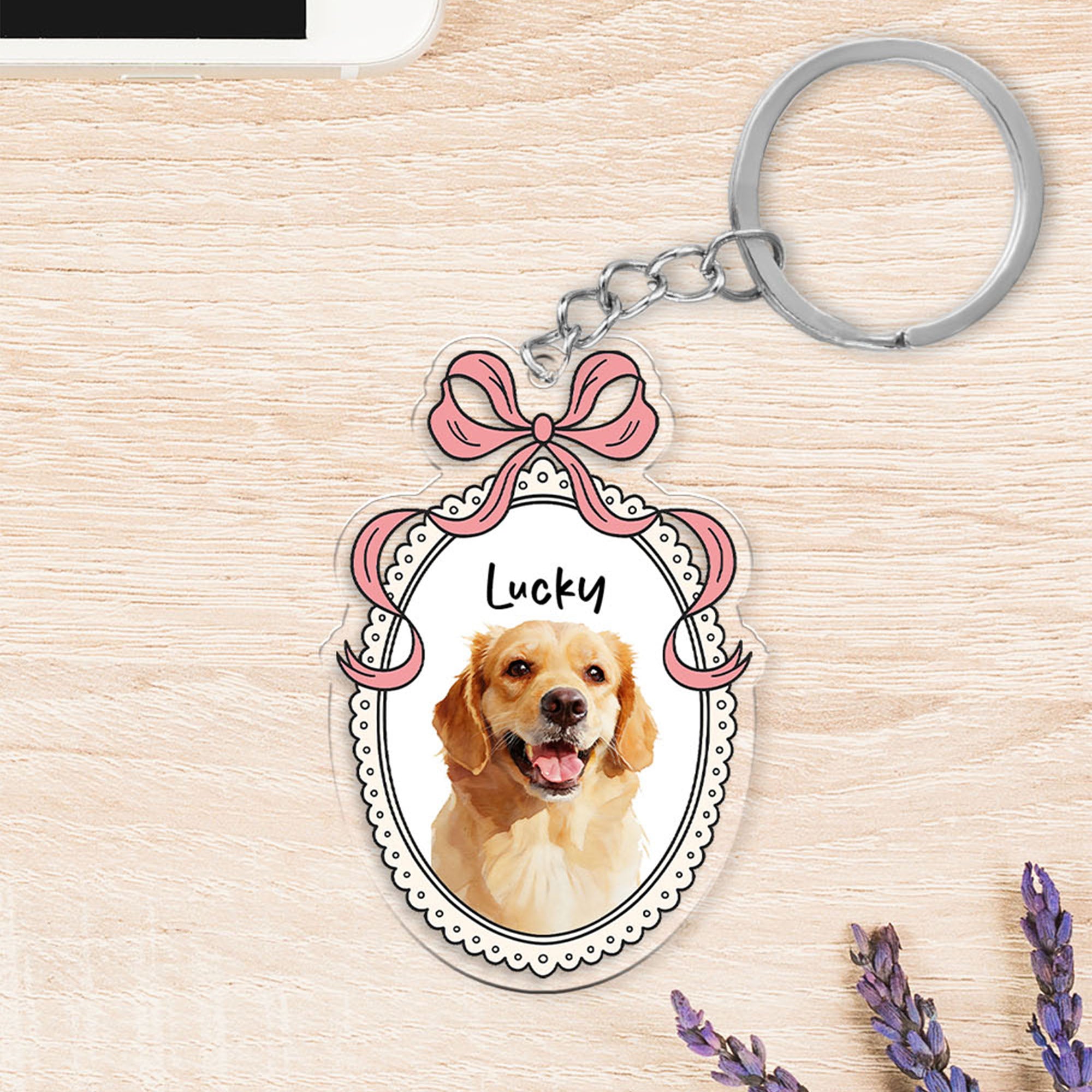 Llavero personalizado con lazo multicolor en estilo pintura al óleo y acuarela con foto de mascota y nombre Cumpleaños Aniversario Regalo para dueños de mascotas
