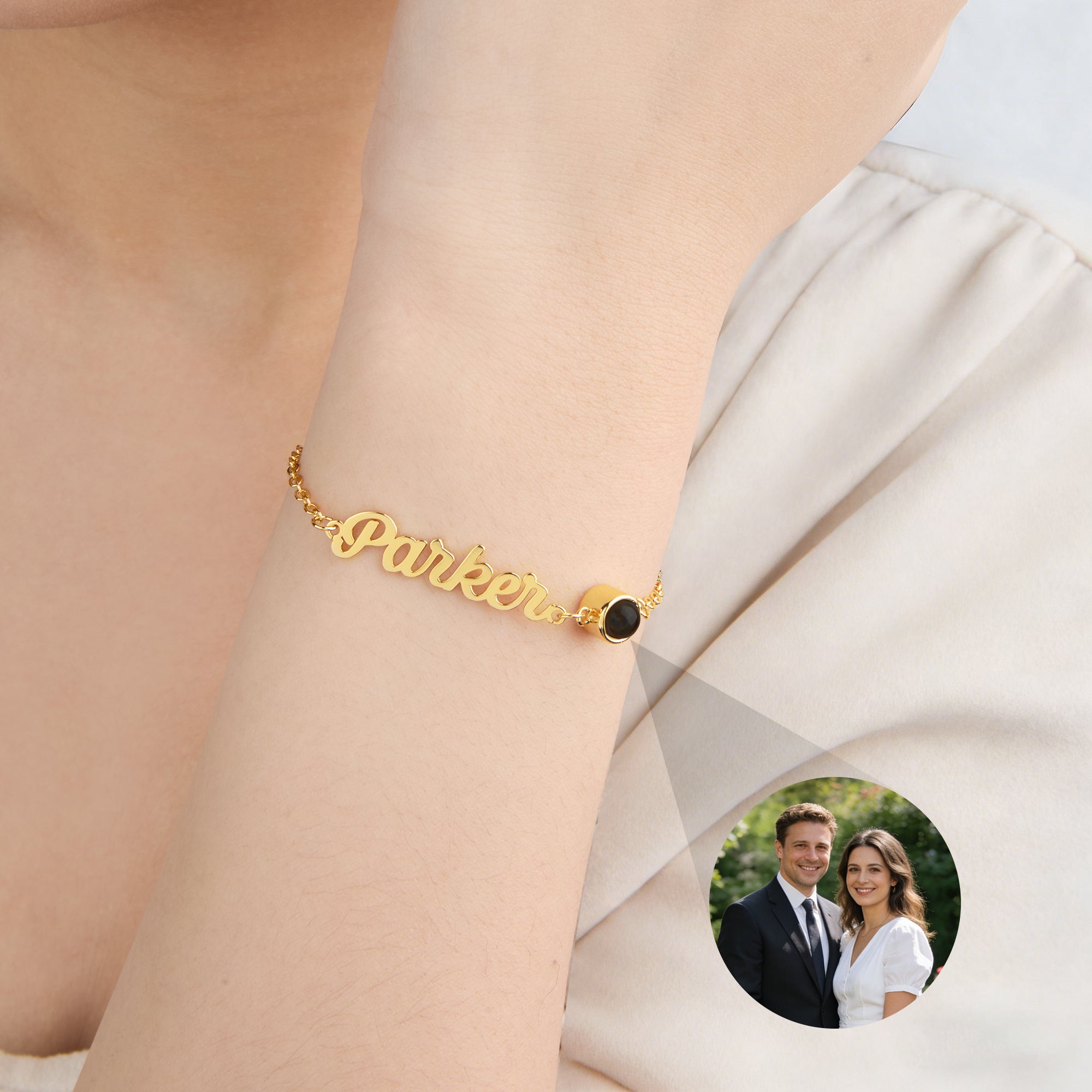 Personalizada Foto Proyección Diseño Cadena Ajustable Pulsera con Nombre Dainty Joyería Día de la Madre Memorial Day Regalo para Mamá Abuela