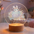 Conejito de Pascua Personalizado Flor de acrílico LED Luz de Noche con Nombre y Base de Madera Decoración del Hogar Regalo de Pascua para Niños