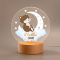 Lámpara de noche LED personalizada Dreamy Moon Forest Animal Night Light con nombre y base de madera Decoración de habitación de bebé Cumpleaños Baby Shower Regalo para bebé niño