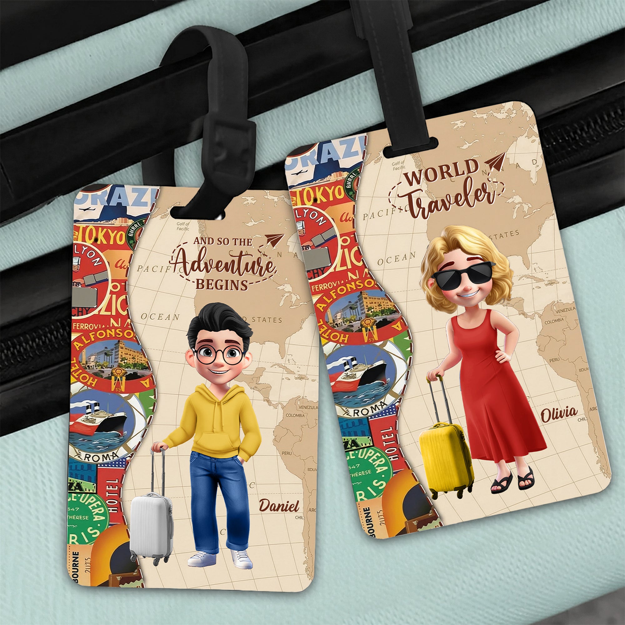 Etiqueta de equipaje personalizada con el nombre de un personaje de dibujos animados en 3D Regalo de cumpleaños para la familia, los amigos y los amantes de los viajes