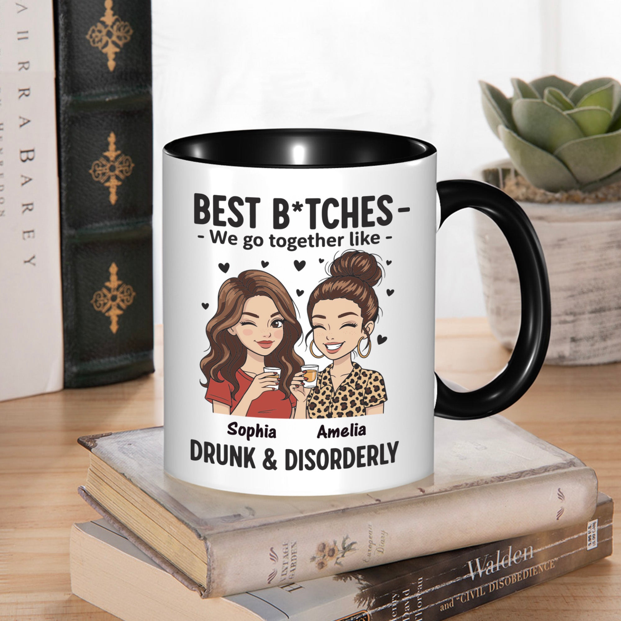 Personalizada Mejores Amigos Personajes de dibujos animados 11 oz 15 oz Taza de cerámica con nombres Uso diario Aniversario Cumpleaños Regalo para Besties