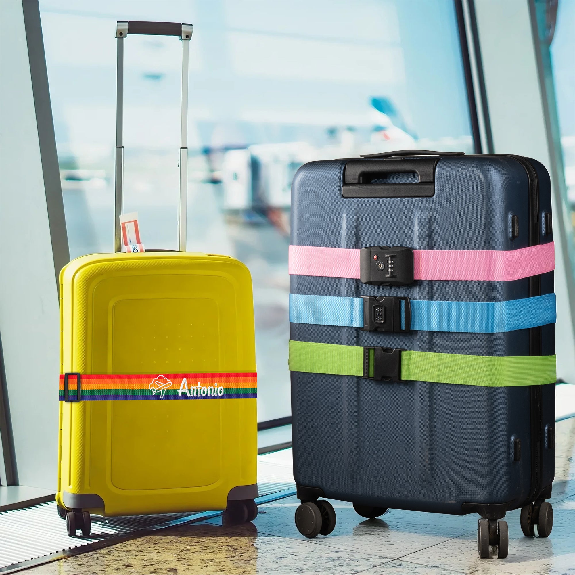 Personalizado Multicolor Texto Bordado Correa de equipaje para 20-28 pulgadas maleta de viaje esencial de negocios regalo de cumpleaños para los amantes de los viajes