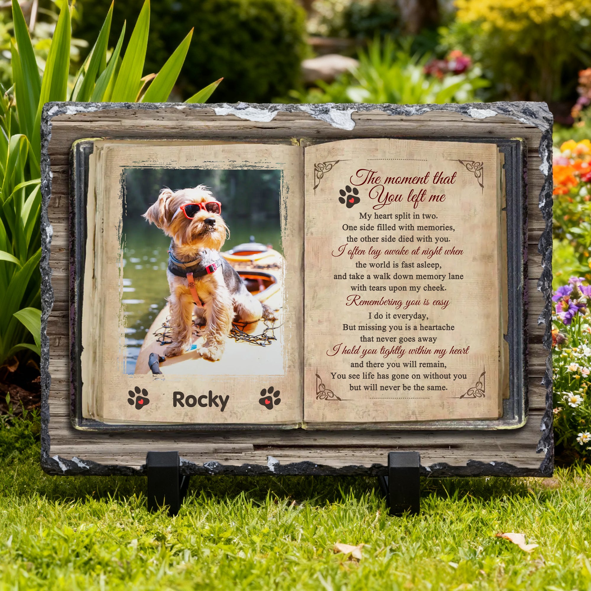 Libro personalizado con diseño de mascota Foto Memorial Jardín Piedra con nombre Patio Decoración Pet Keepsake Regalo para los dueños de mascotas amantes del jardín