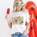 Camiseta personalizada Summer Vibes Cartoon Beach Girl 100% algodón suave con cuello redondo y nombre Holiday Birthday Gift for Women