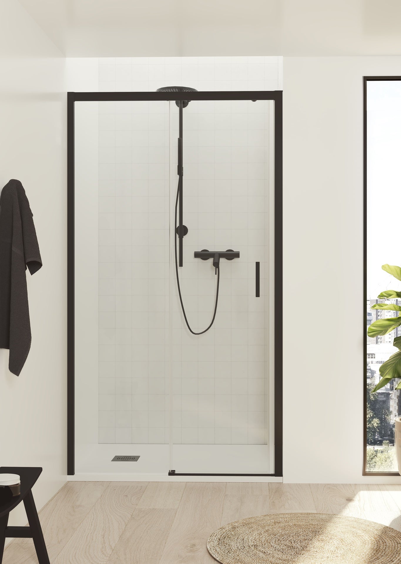 BATHME LOOK Mampara Ducha Fijo+Corredera Negro Transparente