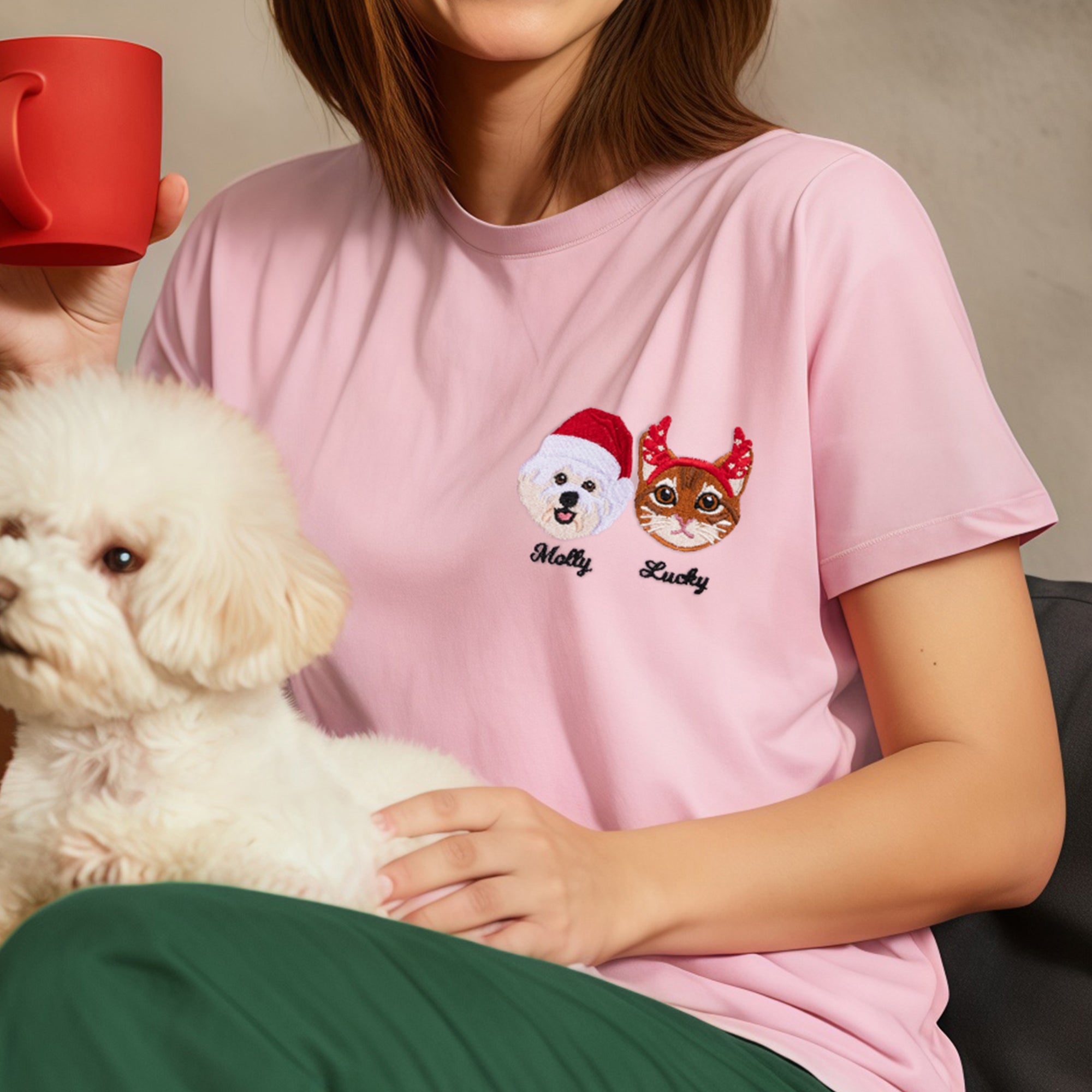 Personalizada 1-3 Cara Mascota Fotos Suave Camiseta Sudadera Sudadera con capucha con nombre bordado Cumpleaños Regalo de Navidad para los amantes de las mascotas