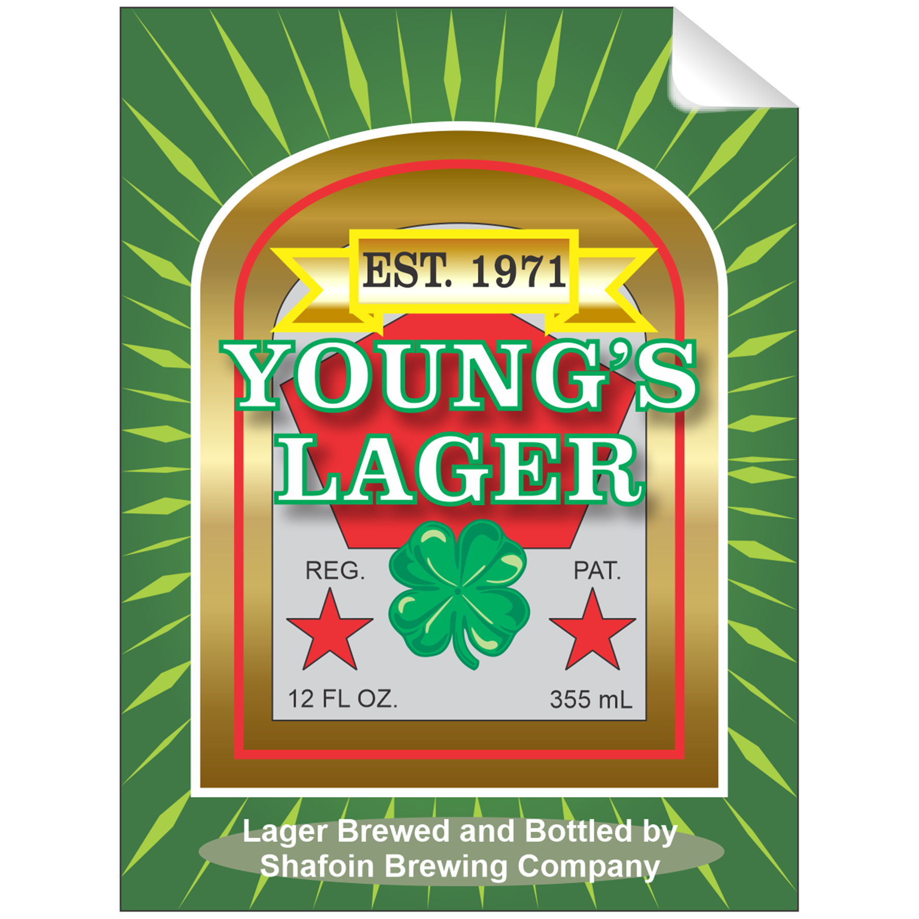 Young's Lager Beer Single Self Adhesive Label - License and Royalty Free for Film Use By Prop Money Inc.