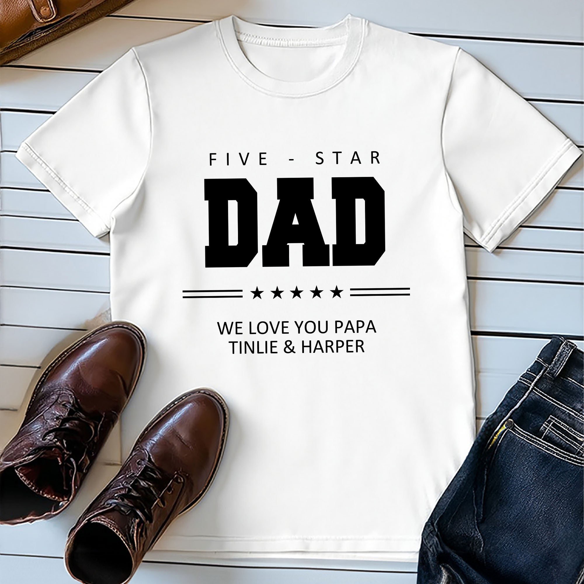 Camiseta de hombre personalizada con diseño de cinco estrellas 100% algodón con título y texto Regalo de cumpleaños del Día del Padre para papá Abuelo