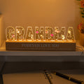 Luz nocturna LED personalizada con los nombres de los niños del 1 al 12 y base de madera Decoración para el hogar Día de la Madre Regalo de cumpleaños para mamá Abuela