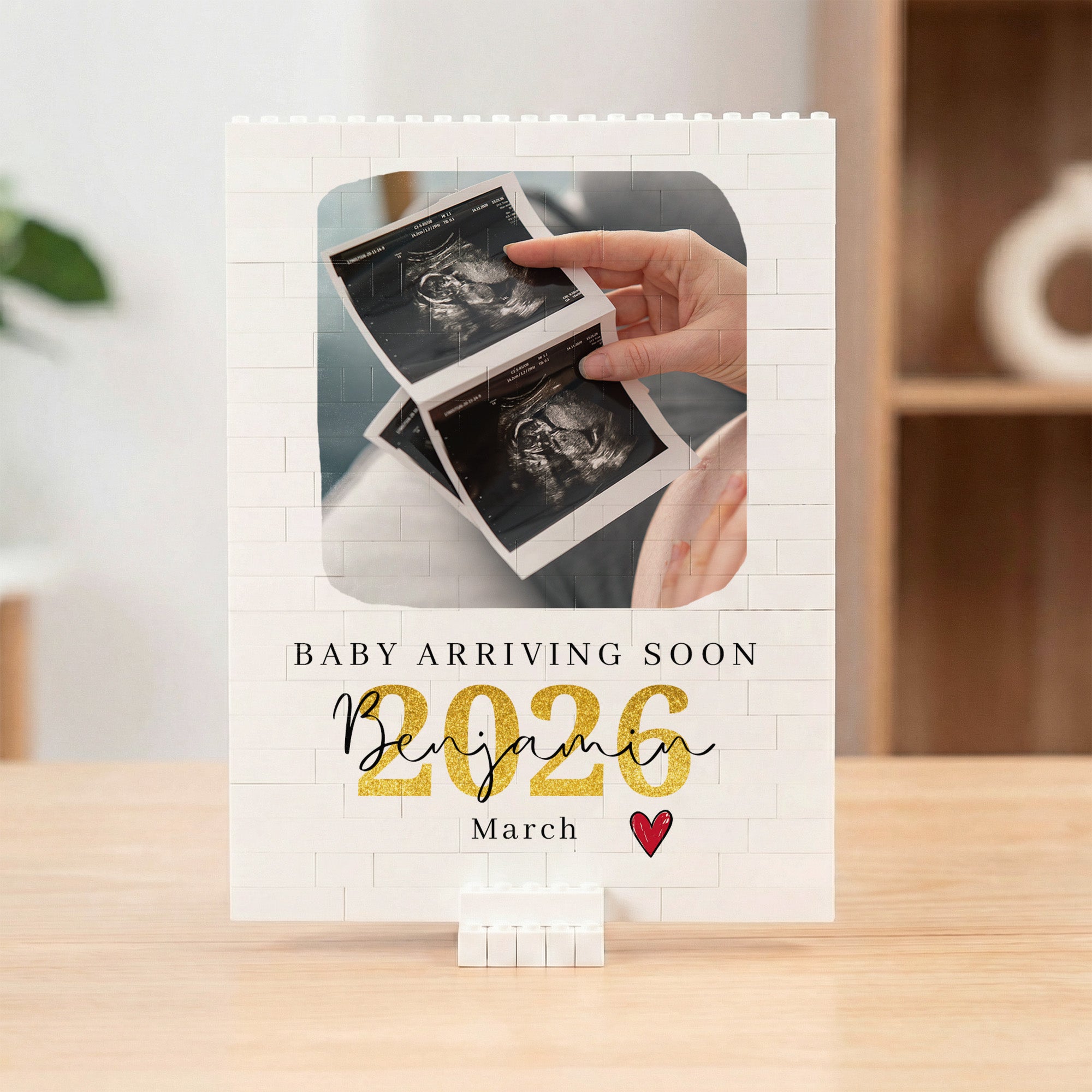 Personalizado bebé ecografía foto ABS ladrillo rompecabezas con nombre año y soporte cumpleaños aniversario día de la madre día del padre regalo para la nueva mamá papá