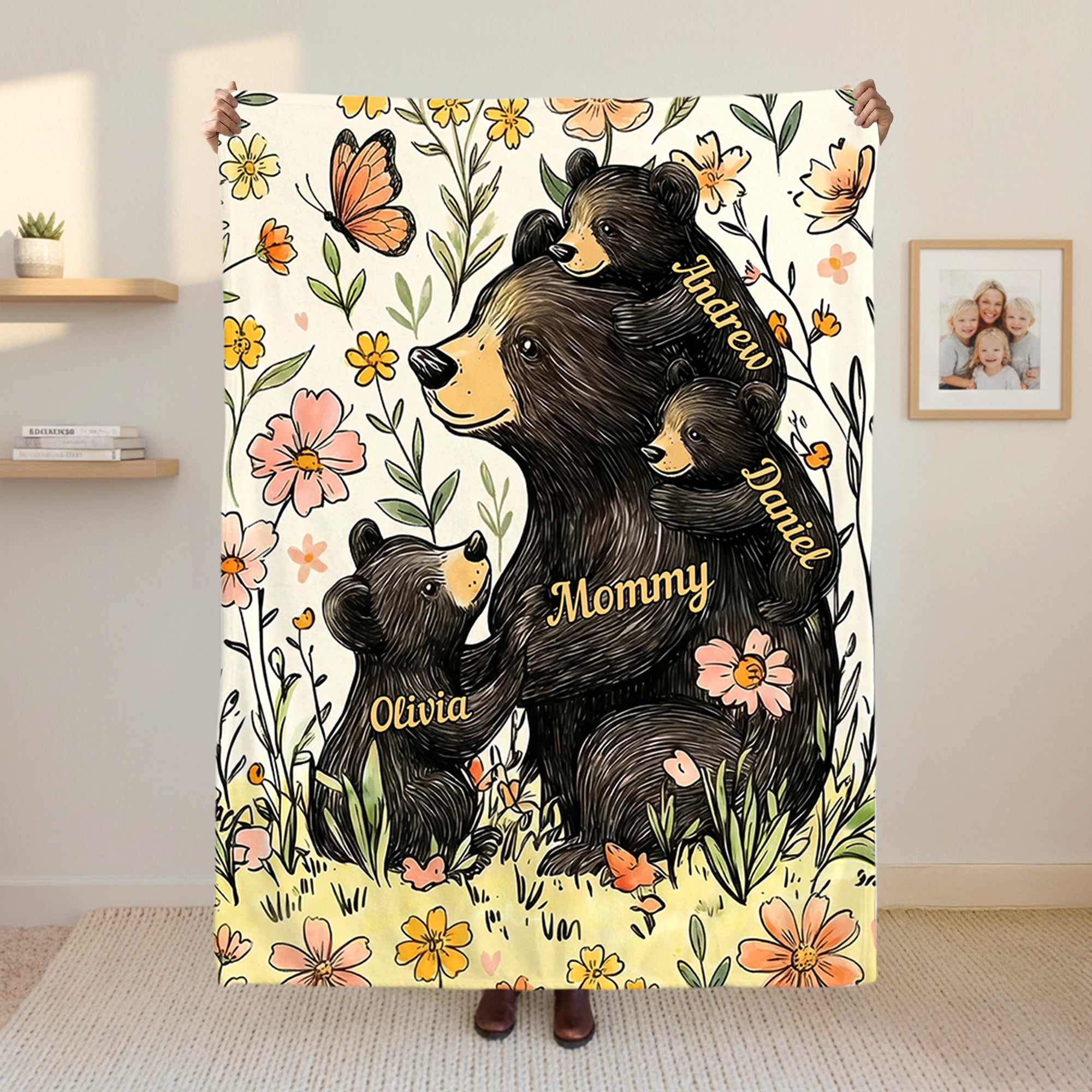 Flor personalizada Mamá linda oso y 1-5 bebé osos suave manta con nombres decoración de la habitación Día de la Madre de regalo para mamá