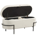 45" Sherpa Fleece Storage Ottoman Bench, Foot Rest with Lift-Up Lid and Steel Legs, End of Bed Bench, Cream White