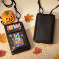 Personalizado lindo fantasma de neón deslumbrante bolsa de cuero de PU Crossbody billetera con nombre y ranuras para tarjetas de cumpleaños de Halloween de regalo para las mujeres niñas