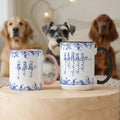 Taza de café de cerámica personalizada con 1-7 nombres para perros en estilo Toile de Jouy Regalo conmemorativo de uso diario para dueños de mascotas