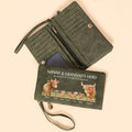 Personalizada Highland Vaca Familia de cuero de la PU de tres pliegues billetera con correa de muñeca Título y Nombre Regalo del Día de la Madre para Mamá Abuela