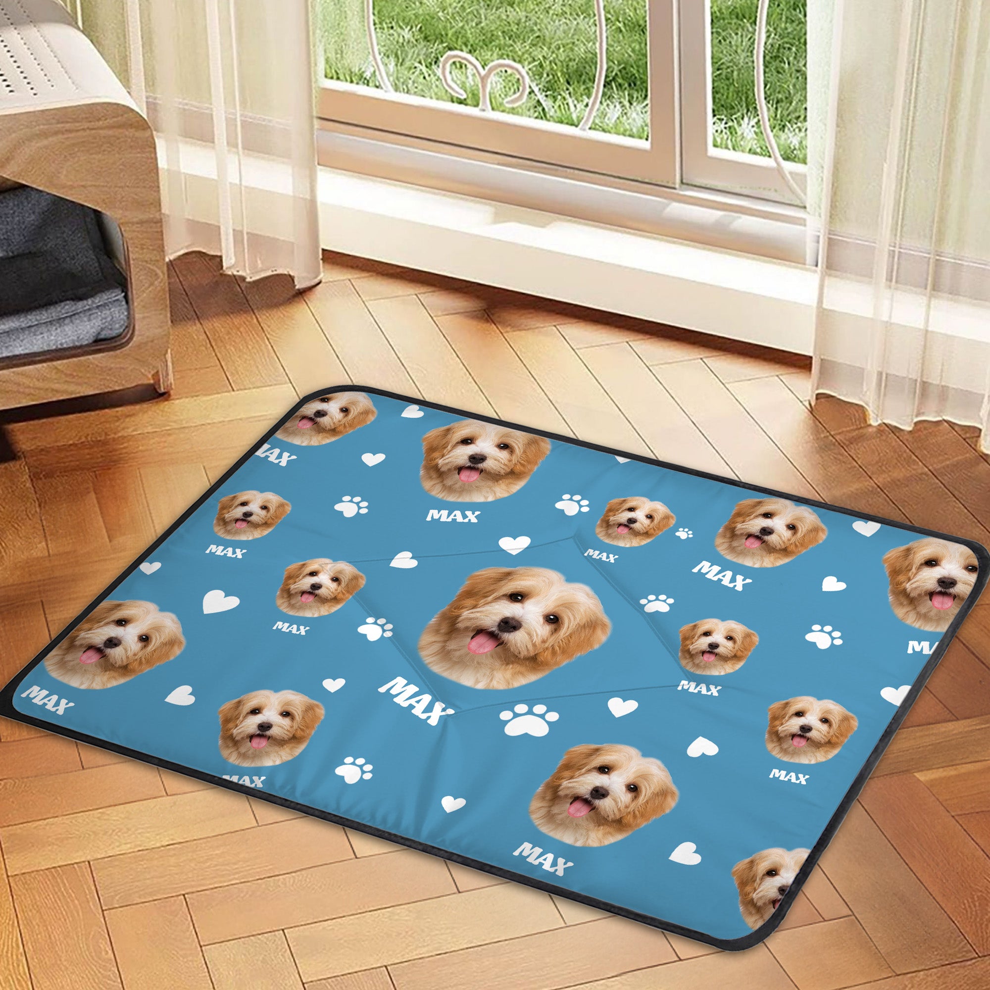 Alfombrilla personalizada con el nombre de la mascota Paws Bones Dog Cat Face Outdoor Activities Indoor Rest Birthday Gift for Pet Owners Lovers