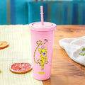 Marsupilami Personalizado Leopardo de Cola Larga 24 oz Botella de Agua Rosa con Pajita Regalo de Cumpleaños para Amigos | Callie × Marsupilami