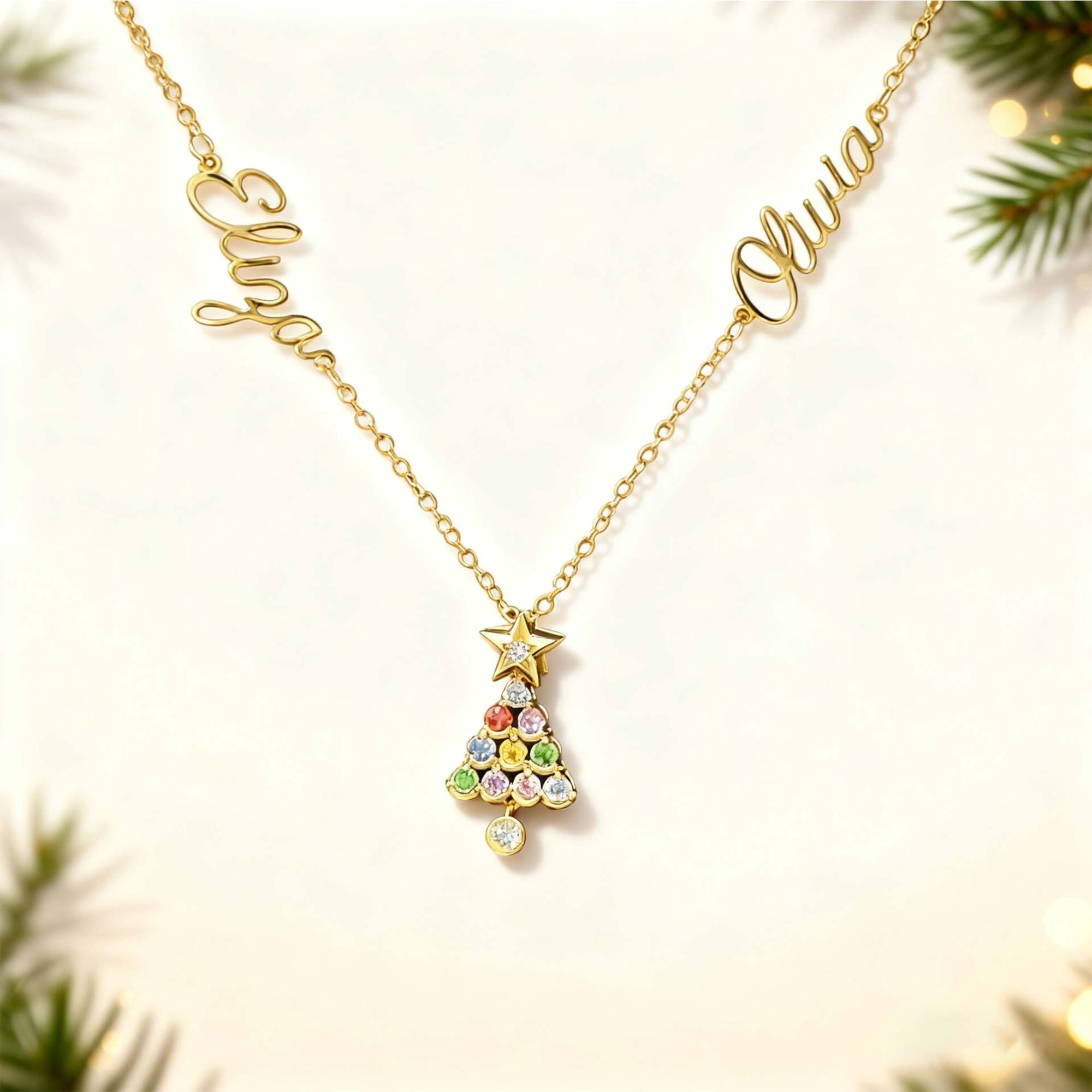 Personalizada Estrella de Navidad Árbol de Piedras de Nacimiento Collar con Nombres Dainty Joyería Regalo de Navidad para Mamá Abuela Esposa