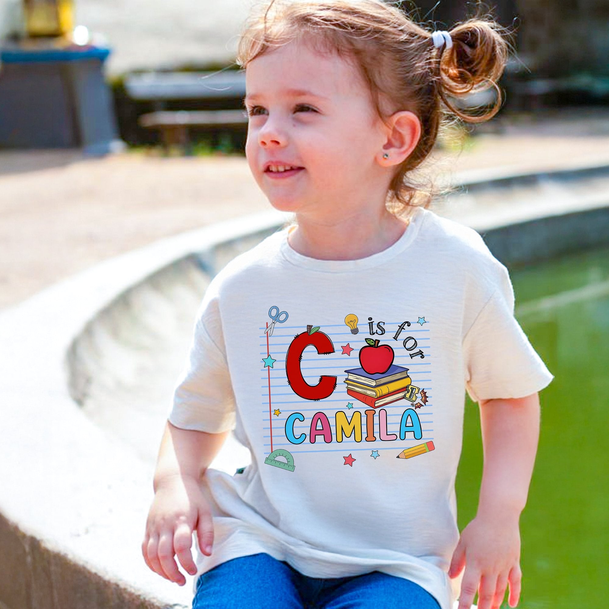 Personalizada Lápiz Manzana Cuaderno Diseño Inicial 100% Algodón Niño Camiseta con Nombre Vuelta al Cole Regalo de Cumpleaños para Niños Niñas
