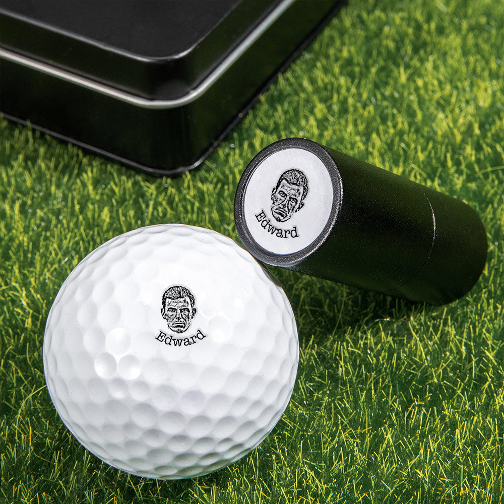 Sello automático personalizado para bola de golf con retrato de personaje, caja metálica y nombre Regalo de cumpleaños y Día del Padre para jugadores de golf Hombres
