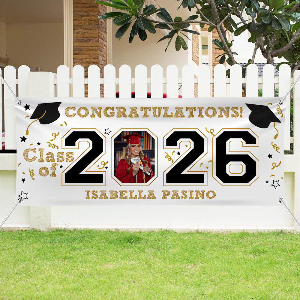 Gorro de Graduación Personalizado Class Of 2026 Foto de Graduación Banner con Texto y Año Fiesta de Graduación Regalo para Graduados