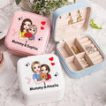 Joyero de viaje portátil de piel con nombres personalizado de mamá e hija de dibujos animados Regalo de cumpleaños para el Día de la Madre para la abuela y la madre