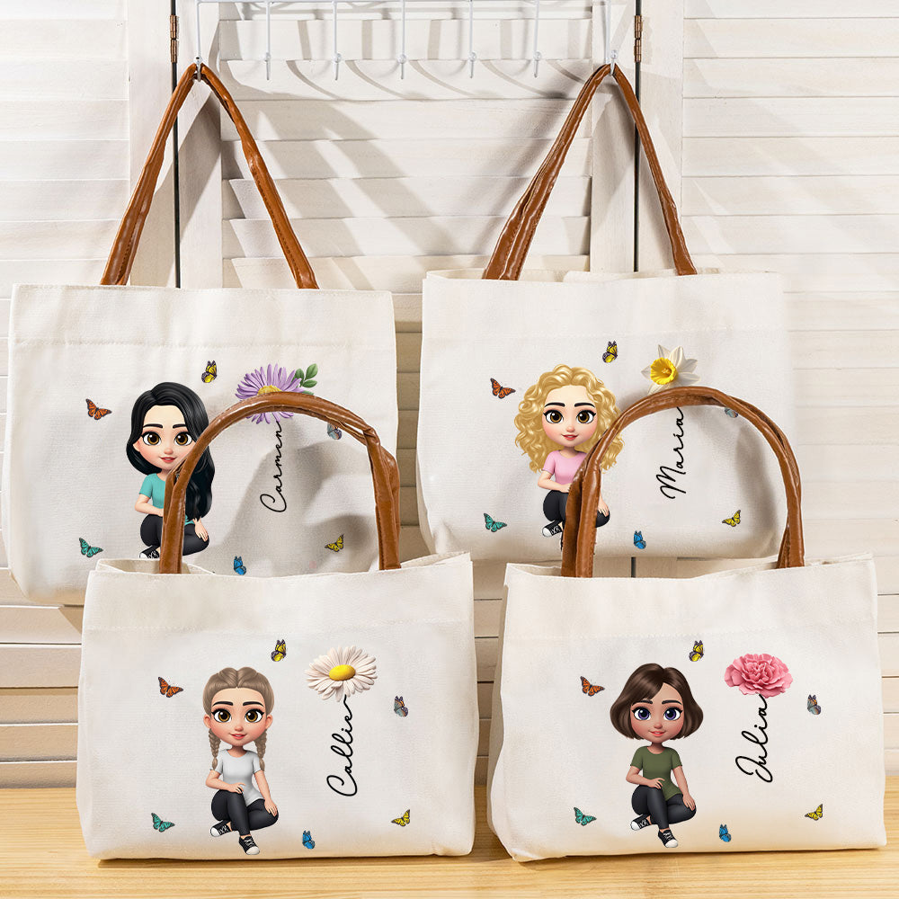 Bolso tote de lona personalizada con diseño de flor de nacimiento en 3D y asa de cuero regalo de cumpleaños para chicas y mujeres