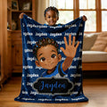 Personalizado lindo dibujo animado Little Black Boy Word Cloud Suave manta con nombre Home Decor Cumpleaños Regalo para los niños