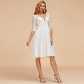 Bridal Wedding Dress Ivory 1 2 Sleeve Short V-Neck A-line