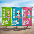 Toalla de playa de gran tamaño, de secado rápido, con nombre, personalizada, multicolor, de dibujos animados, para animadoras.