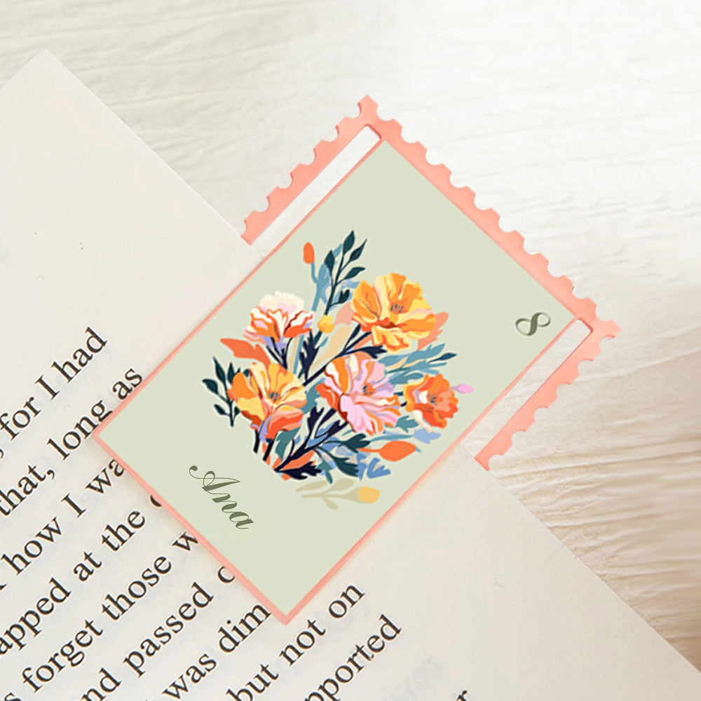 Clip de marcapáginas metálico personalizado con flor de nacimiento nombre y número regalo de cumpleaños para la familia y amantes de los libro