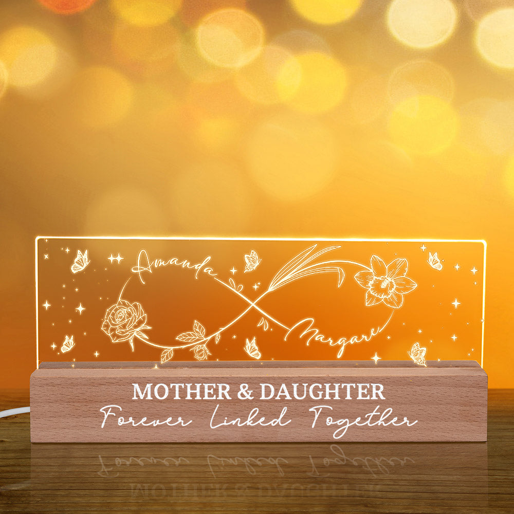 Línea Personalizada Nacimiento Flor Infinito Diseño LED Luz de Noche con Nombres y Texto Día de la Madre Decoración del Hogar Regalo de Cumpleaños para Mamá Abuela