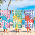 Toalla de playa multicolor personalizada de secado rápido con palmera y nombre Esenciales de viaje Cumpleaños Vacaciones de verano Fiesta Regalo para mujer