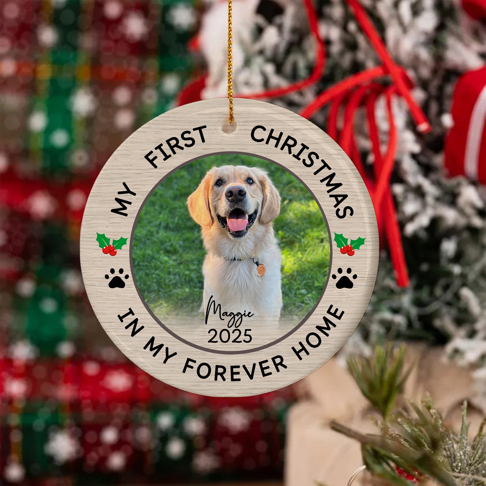 Adorno navideño de cerámica personalizado con mi primera foto de Navidad con nombre y año Decoración del árbol de casa Regalo navideño para la familia Amigos Amantes de las mascotas